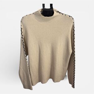 Tahari Pullover Sweater NWT XL Oatmeal W/ Black Trim